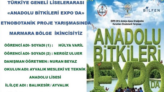 Türkiye Geneli Liselerarası Anadolu Bitkileri Expoda Marmara Bölge İkincisiyiz